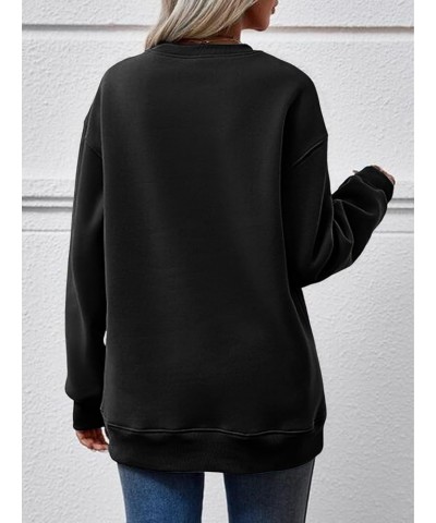 Womens Casual Crewneck Sweatshirts Long Sleeve Solid Color Shirts Trendy Loose Fit Pullover Fleece Fall Tops Black $12.90 Hoo...