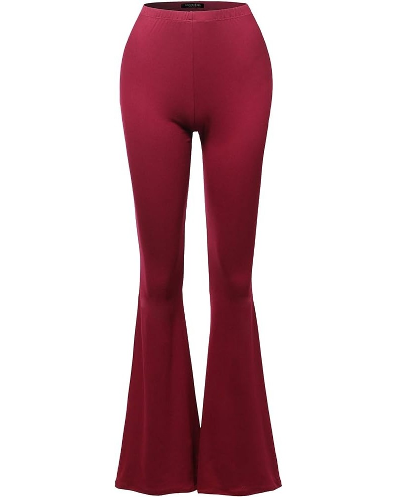 Women's Stretchy Wide Leg High Waist Bell Bottom Flare Pants with Plus Size Spa001_burgundy $13.74 Pants