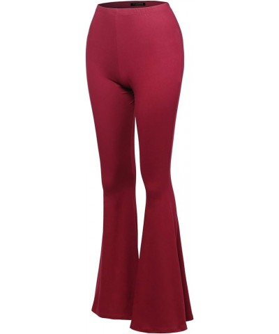 Women's Stretchy Wide Leg High Waist Bell Bottom Flare Pants with Plus Size Spa001_burgundy $13.74 Pants