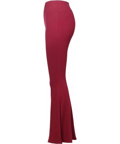 Women's Stretchy Wide Leg High Waist Bell Bottom Flare Pants with Plus Size Spa001_burgundy $13.74 Pants