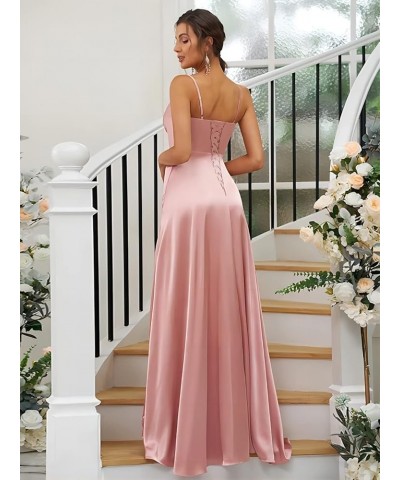 Women's V-Neck Bridesmaid Dresses Long with Slit Satin Pleated Mermaid Formal Dress for Juniors CYM133 Lavender $35.74 Dresses