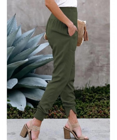 Womens Elastic High Waist Split Hem Pockets Trousers Ladies asual Sweatpants Loose Drawstring Pencil Pants(M-Green) $11.68 Pants