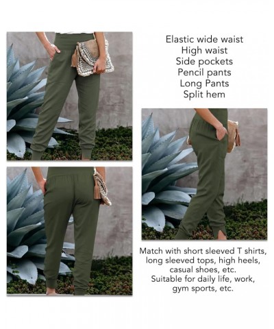 Womens Elastic High Waist Split Hem Pockets Trousers Ladies asual Sweatpants Loose Drawstring Pencil Pants(M-Green) $11.68 Pants