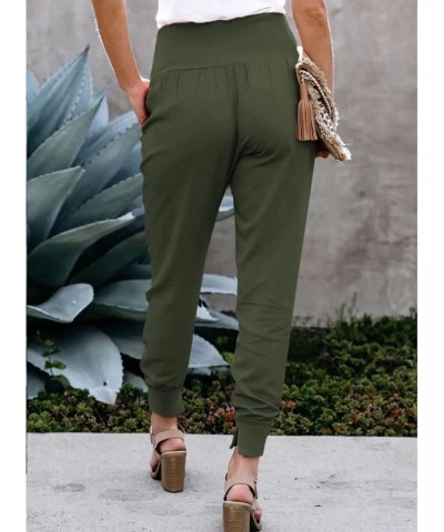 Womens Elastic High Waist Split Hem Pockets Trousers Ladies asual Sweatpants Loose Drawstring Pencil Pants(M-Green) $11.68 Pants