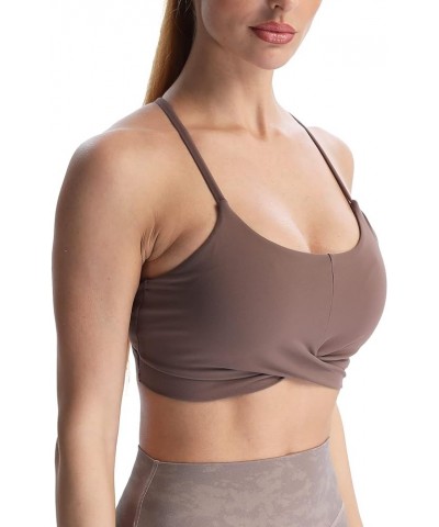 Women's Workout Sports Bras Becky Crossback Fitness Straps Padded Bra Yoga Crop Tank Top Fudge Coffee $12.50 Lingerie