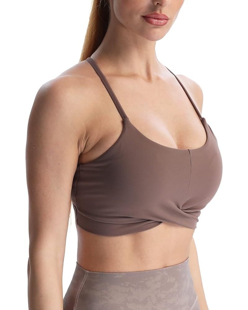 Women's Workout Sports Bras Becky Crossback Fitness Straps Padded Bra Yoga Crop Tank Top Fudge Coffee $12.50 Lingerie