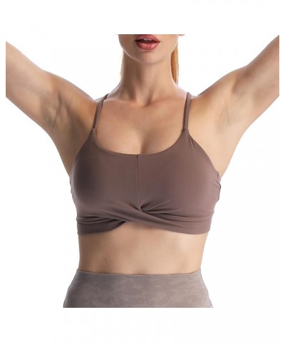 Women's Workout Sports Bras Becky Crossback Fitness Straps Padded Bra Yoga Crop Tank Top Fudge Coffee $12.50 Lingerie