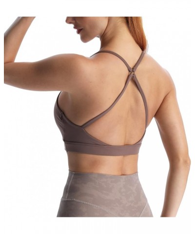 Women's Workout Sports Bras Becky Crossback Fitness Straps Padded Bra Yoga Crop Tank Top Fudge Coffee $12.50 Lingerie