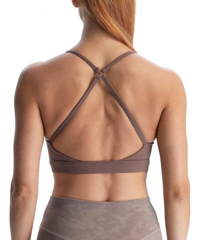 Women's Workout Sports Bras Becky Crossback Fitness Straps Padded Bra Yoga Crop Tank Top Fudge Coffee $12.50 Lingerie