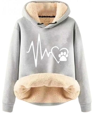 Women's Sherpa Hoodies Dog Paw Electrocardiogram Graphic Fleece Lined Sweatshirt Dog Mom Pet Lover Pullover Gray $13.94 Hoodi...