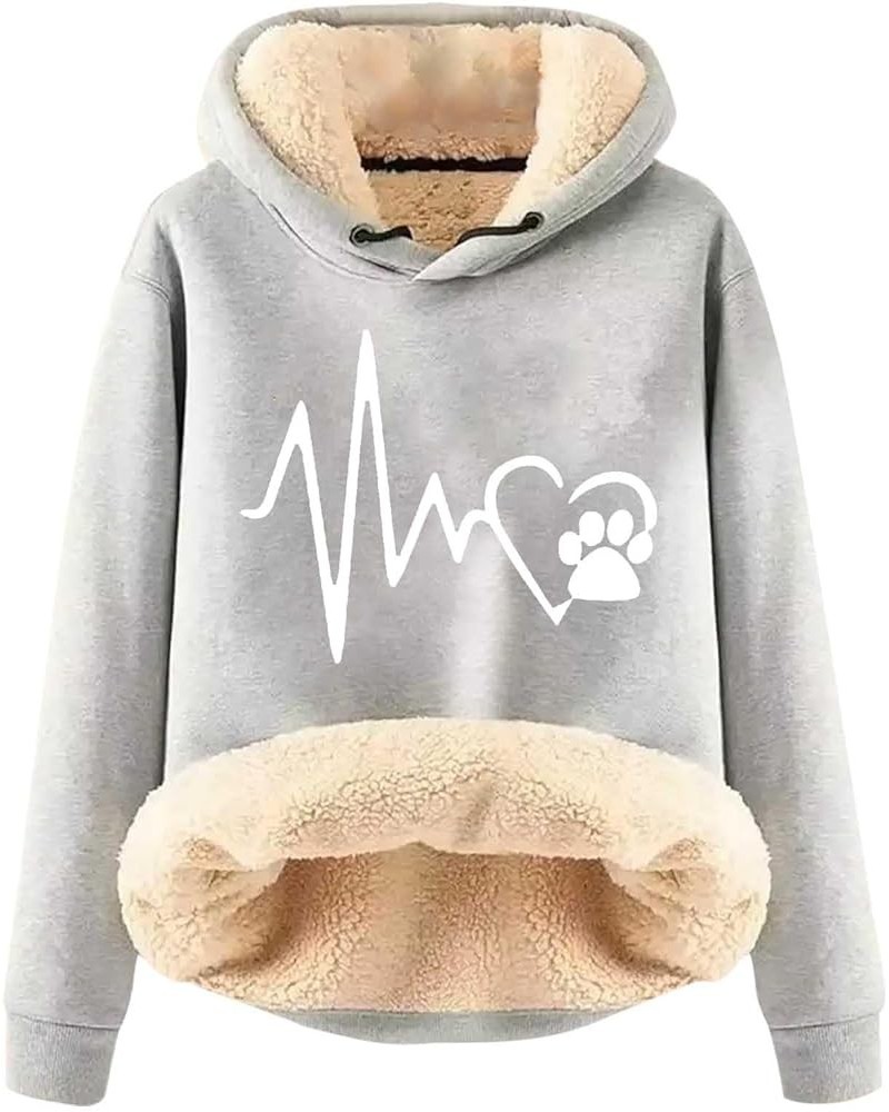 Women's Sherpa Hoodies Dog Paw Electrocardiogram Graphic Fleece Lined Sweatshirt Dog Mom Pet Lover Pullover Gray $13.94 Hoodi...