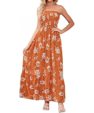 Women's 2024 Summer Bohemian Floral Printed Strapless Beach Party Long Maxi Dress Vintageorange $21.20 Dresses