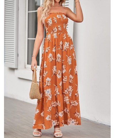 Women's 2024 Summer Bohemian Floral Printed Strapless Beach Party Long Maxi Dress Vintageorange $21.20 Dresses