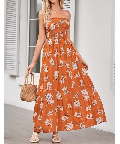 Women's 2024 Summer Bohemian Floral Printed Strapless Beach Party Long Maxi Dress Vintageorange $21.20 Dresses