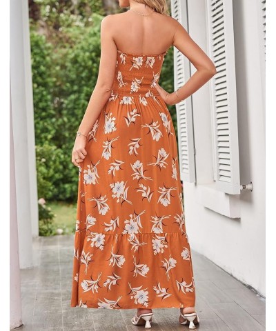 Women's 2024 Summer Bohemian Floral Printed Strapless Beach Party Long Maxi Dress Vintageorange $21.20 Dresses