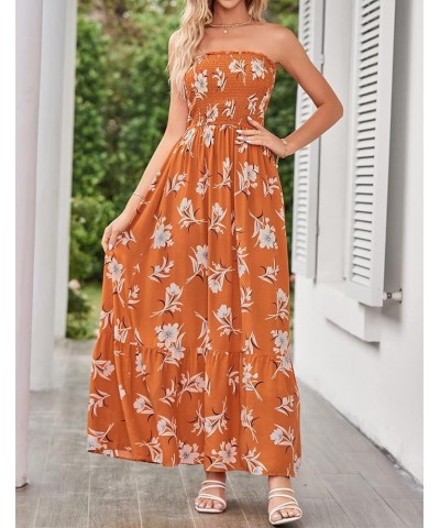 Women's 2024 Summer Bohemian Floral Printed Strapless Beach Party Long Maxi Dress Vintageorange $21.20 Dresses