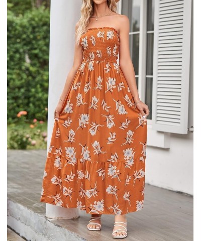 Women's 2024 Summer Bohemian Floral Printed Strapless Beach Party Long Maxi Dress Vintageorange $21.20 Dresses