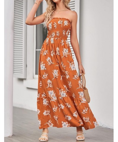 Women's 2024 Summer Bohemian Floral Printed Strapless Beach Party Long Maxi Dress Vintageorange $21.20 Dresses