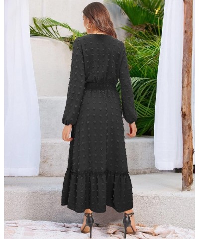 Women's 2023 Fall Long Sleeve Dress Party Wedding Guest Swiss Dot V Neck Chiffon Dresses Y-black $10.19 Dresses