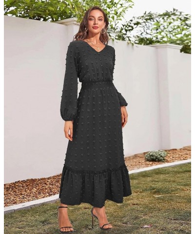 Women's 2023 Fall Long Sleeve Dress Party Wedding Guest Swiss Dot V Neck Chiffon Dresses Y-black $10.19 Dresses