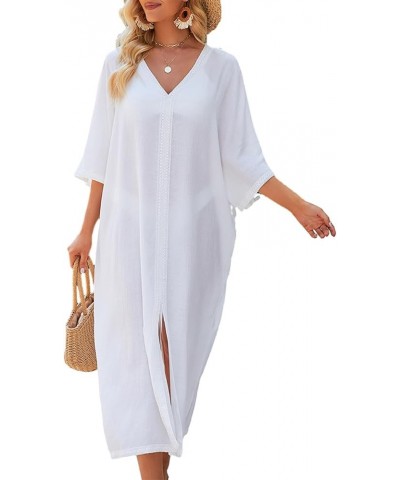 Swimsuit Cover Ups for Women Long Kimono Dress Sheer Kaftan White $14.85 Swimsuits