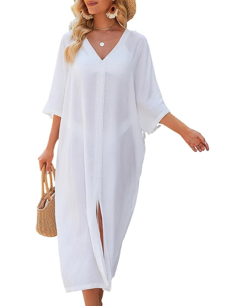 Swimsuit Cover Ups for Women Long Kimono Dress Sheer Kaftan White $14.85 Swimsuits