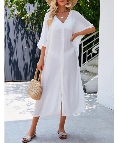 Swimsuit Cover Ups for Women Long Kimono Dress Sheer Kaftan White $14.85 Swimsuits