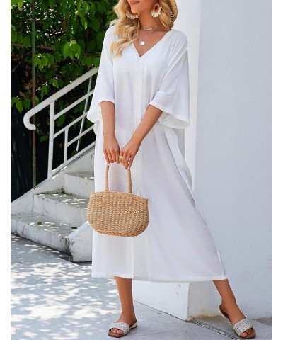 Swimsuit Cover Ups for Women Long Kimono Dress Sheer Kaftan White $14.85 Swimsuits