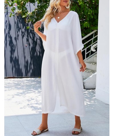 Swimsuit Cover Ups for Women Long Kimono Dress Sheer Kaftan White $14.85 Swimsuits