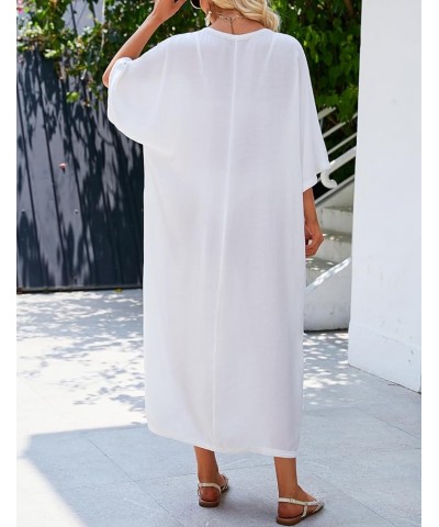 Swimsuit Cover Ups for Women Long Kimono Dress Sheer Kaftan White $14.85 Swimsuits