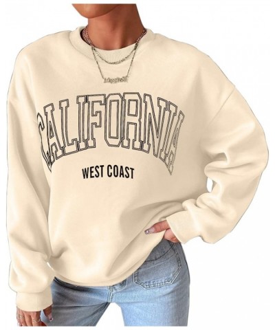 Women’s Oversized California Letter Graphic Crew Neck Sweatshirt Drop Shoulder Baggy Fleece Pullover Preppy Top Apricot $15.5...