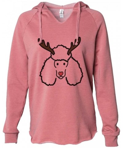 Red Nose Reindeer Christmas Poodle - Women's Cali Wave Hooded Sweatshirt Dusty Rose $31.89 Hoodies & Sweatshirts