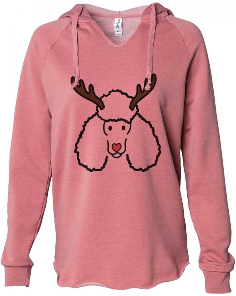 Red Nose Reindeer Christmas Poodle - Women's Cali Wave Hooded Sweatshirt Dusty Rose $31.89 Hoodies & Sweatshirts