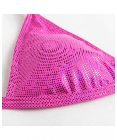 Women Shiny Bikini Micro Sexy String Two Pieces Swimsuit Female Thong Swimwear Pink $12.18 Swimsuits