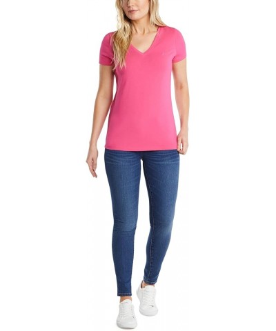 Women's Easy Comfort V-Neck Supersoft Stretch Cotton T-Shirt Magenta $11.71 T-Shirts