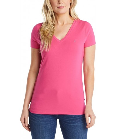 Women's Easy Comfort V-Neck Supersoft Stretch Cotton T-Shirt Magenta $11.71 T-Shirts