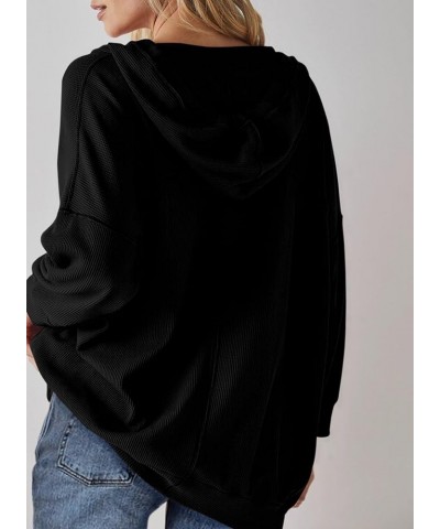 Women Oversized Hoodies Casual Long Sleeve V Neck Drawstring Hooded Sweatshirts Casual Waffle Knit Tops Trendy 2024 Black $17...