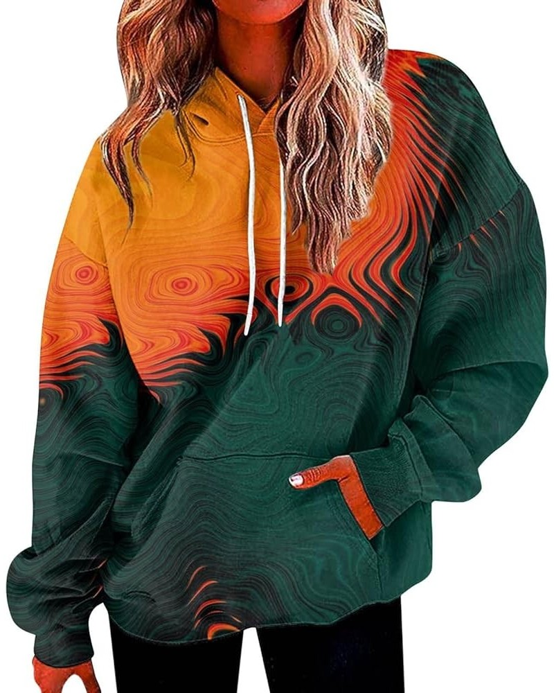 Women's Long Sleeve Hoodies Fashion Loose Casual Daily Gradient Patchwork 2023 Fall Winter Tops Graphic Hoodies 03-dark Green...