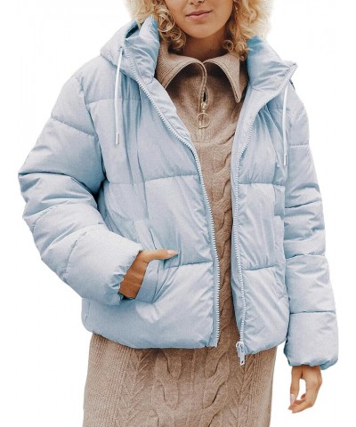 Women's Cropped Puffer Jacket Quilted Hoodies Stand Collar Zip Up Winter Bubble Coat with Pockets Grey $8.54 Jackets