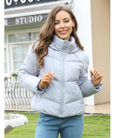 Women's Cropped Puffer Jacket Quilted Hoodies Stand Collar Zip Up Winter Bubble Coat with Pockets Grey $8.54 Jackets