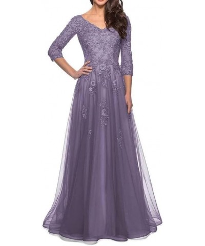 Mother of The Bride Dresses Lace Tulle - Long Wedding Guest Dresses for Women V Neck Dusty Purple $41.36 Dresses