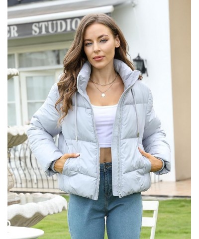 Women's Cropped Puffer Jacket Quilted Hoodies Stand Collar Zip Up Winter Bubble Coat with Pockets Grey $8.54 Jackets