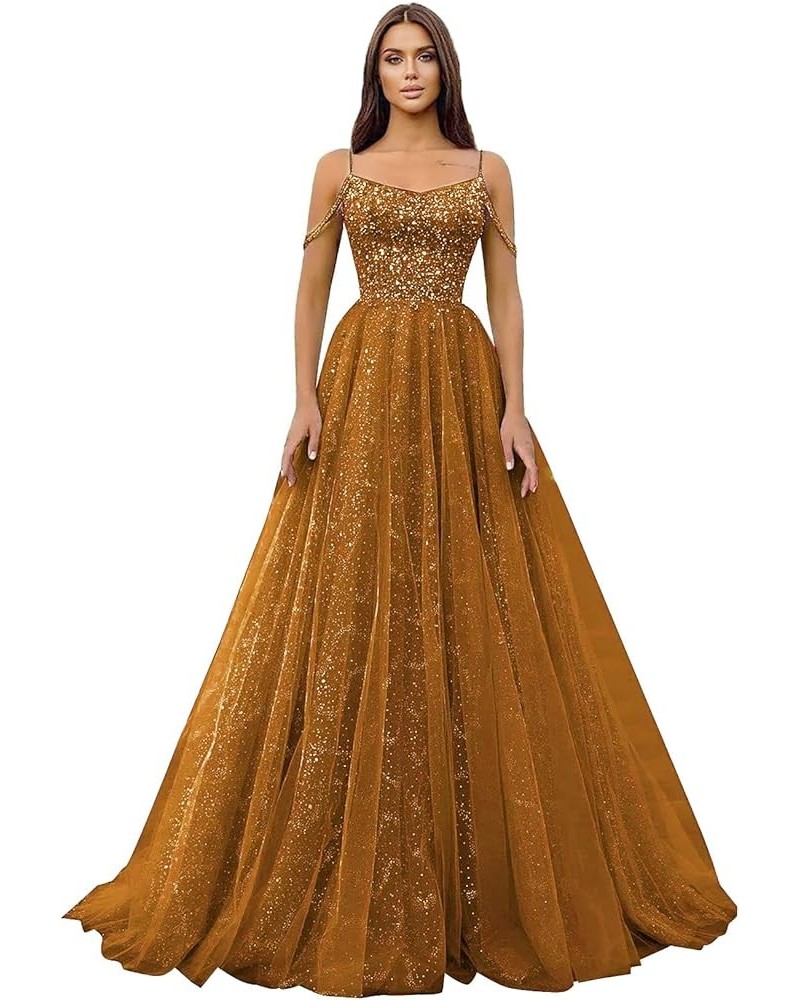 Off Shoulder Sequin Prom Dresses Long Glitter Tulle Wedding Party Dress Formal Ball Gown for Women Burnt Orange $35.87 Dresses