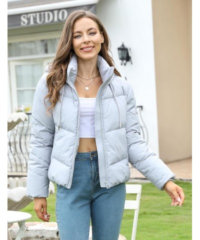 Women's Cropped Puffer Jacket Quilted Hoodies Stand Collar Zip Up Winter Bubble Coat with Pockets Grey $8.54 Jackets