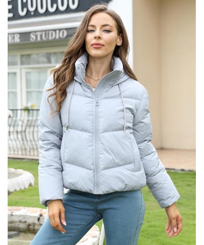 Women's Cropped Puffer Jacket Quilted Hoodies Stand Collar Zip Up Winter Bubble Coat with Pockets Grey $8.54 Jackets