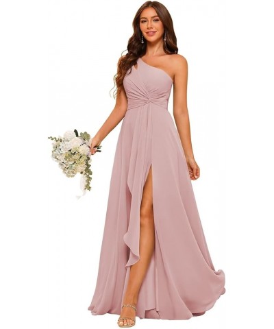 Chiffon One Shoulder Bridesmaid Dress with Pleated Bodice Long A Line Formal Dresses for Women AD004 Dusty Rose $35.90 Dresses