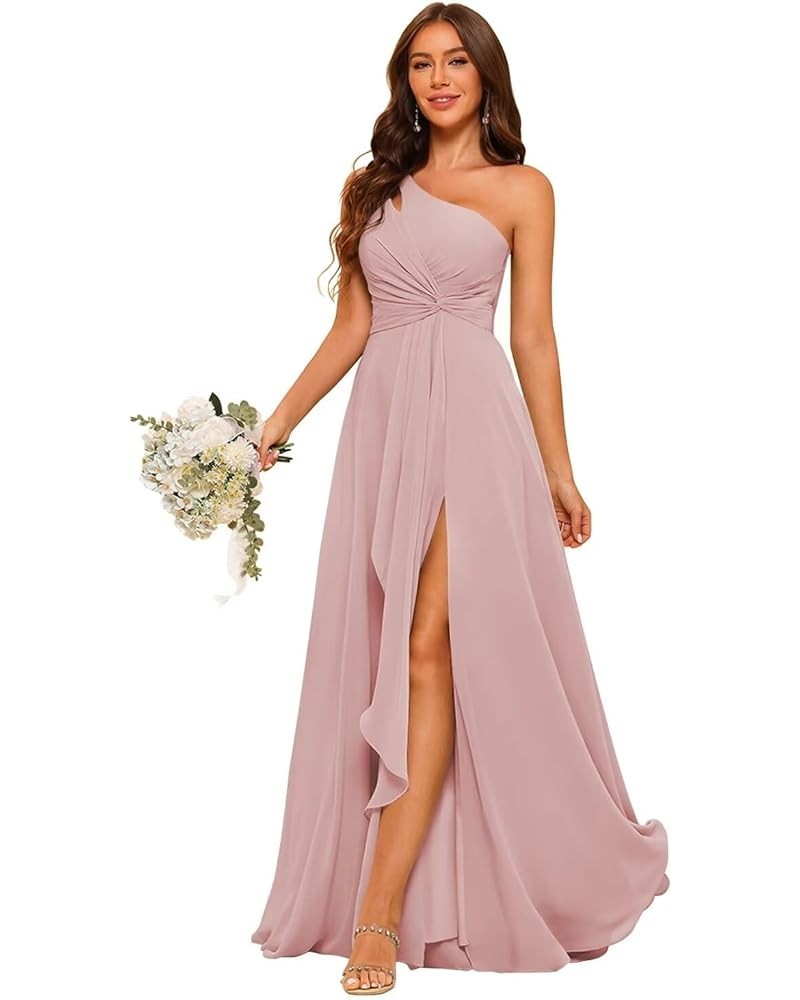 Chiffon One Shoulder Bridesmaid Dress with Pleated Bodice Long A Line Formal Dresses for Women AD004 Dusty Rose $35.90 Dresses