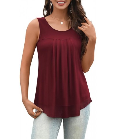 Women's Plus Size Sleeveless Tank Tops Double Layered Casual Blouses Tunic Shirts M-3XL 03-wine Red $9.00 Tanks