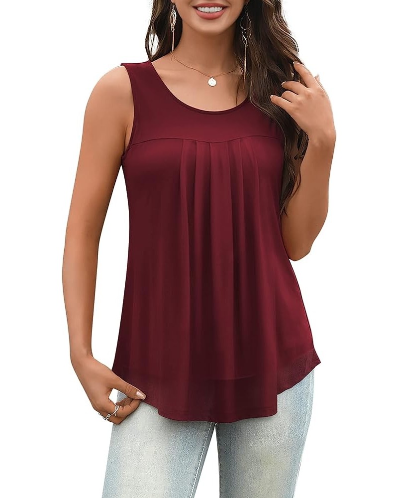 Women's Plus Size Sleeveless Tank Tops Double Layered Casual Blouses Tunic Shirts M-3XL 03-wine Red $9.00 Tanks