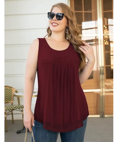 Women's Plus Size Sleeveless Tank Tops Double Layered Casual Blouses Tunic Shirts M-3XL 03-wine Red $9.00 Tanks